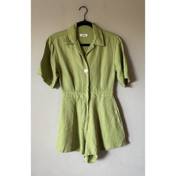 Sandro Tyra Linen Blend Romper Women’s Size 34 Green Short Sleeve Playsuit Boho - Picture 1 of 8